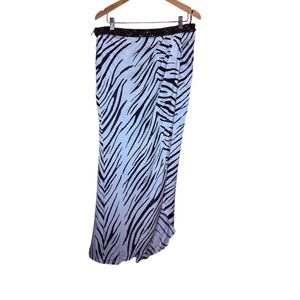 Haute Hippie Black and White 100% Silk Zebra Print Skirt with Rhinestone Waist L